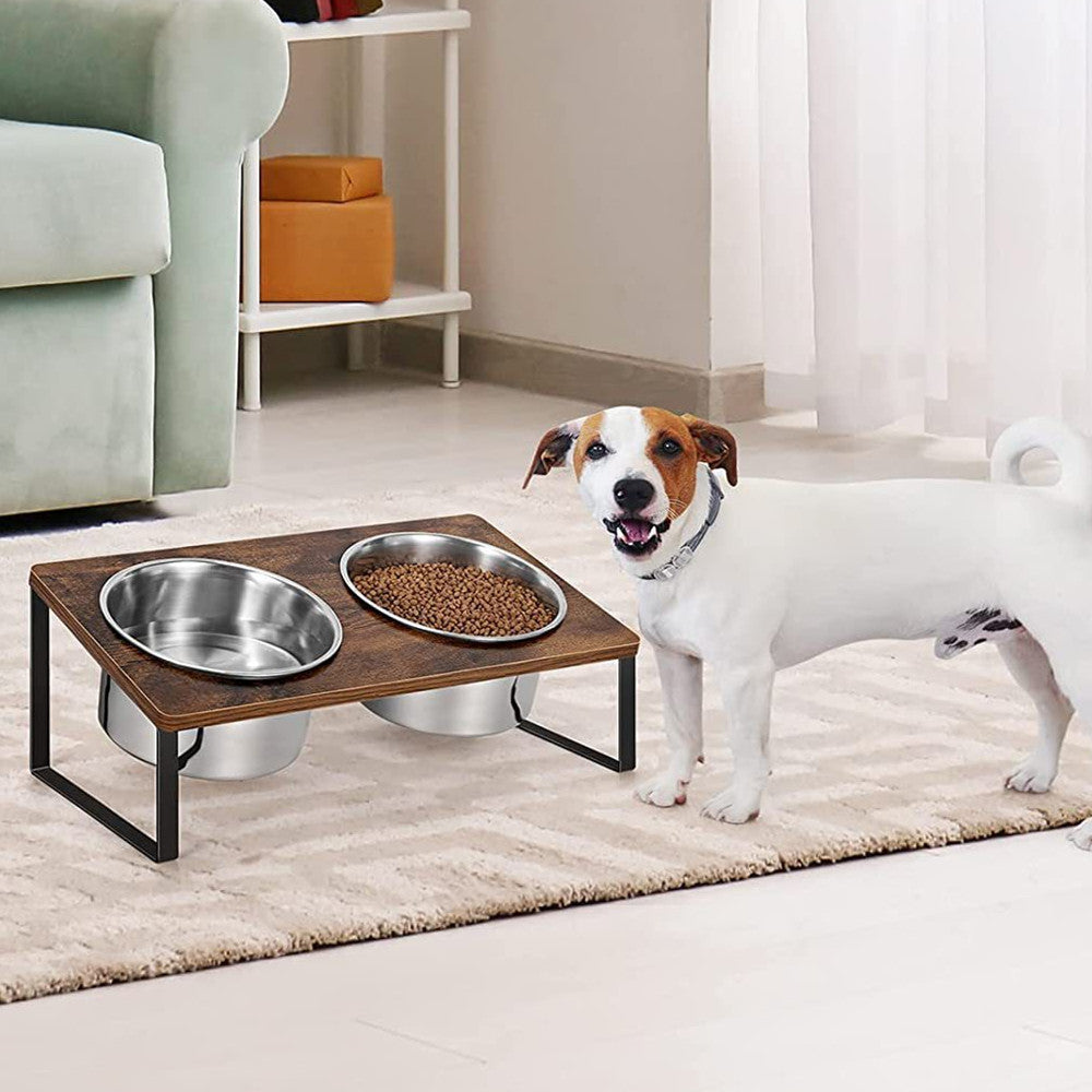 Log Pet Feeding Rack Iron Wood Combined