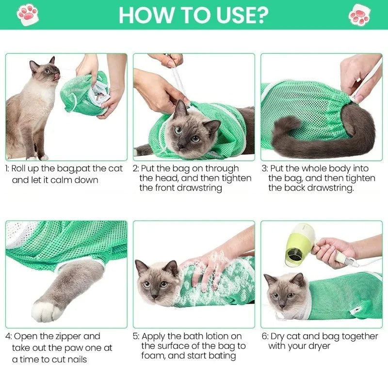 Cat Grooming Shower Bag Mesh Adjustable