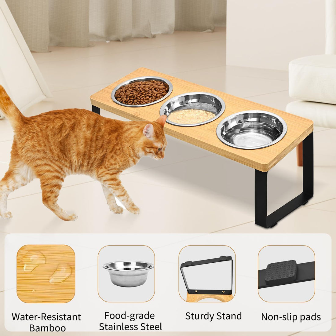 Log Pet Feeding Rack Iron Wood Combined